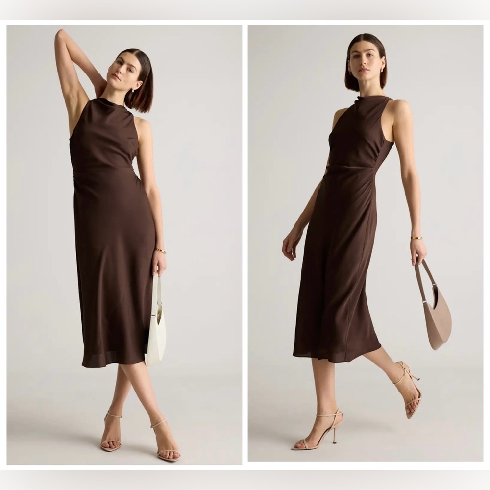 GUC quince washable stretch silk high neck midi dress brown hot fudge xs - Picture 10 of 16